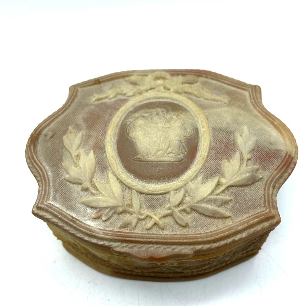 Vintage Incolay Stone Handcrafted Victorian USA Hinged Jewelry Box Trinket‎ 5x3
